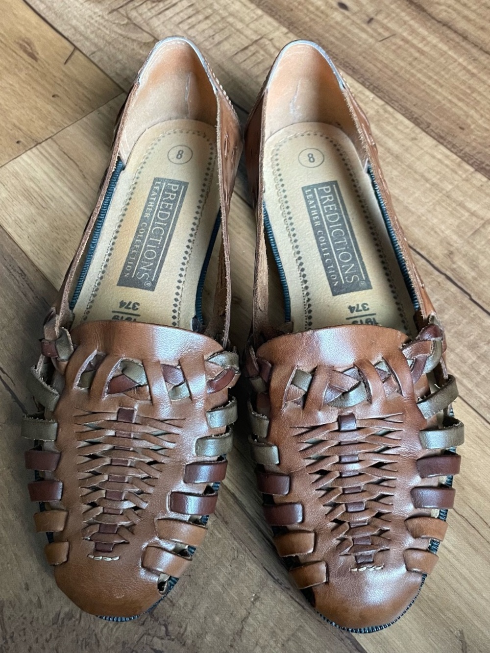 Vintage 90s Brown Leather Huarache Sandals Predictions Leather Collection